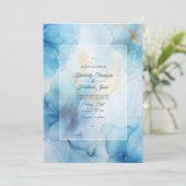 Dusty Blue Alcohol Ink Wedding Einladung (Stehend Vorderseite)