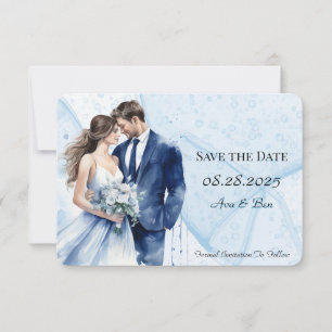 Dusty Blue Alcohol Tinte Bridge & Groom Save The Date