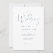 Dusty Blue All in one elegante Script Wedding Einladung (Vorderseite)