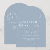 Dusty Blue All in one monogram QR Code Wedding Einladung (Vorne/Hinten)