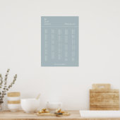 Dusty Blue Alphabetical Wedding Seating Chart Poster (Küche)