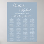 Dusty Blue Alphabetical Wedding Seating Chart Poster (Vorne)