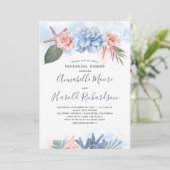 Dusty Blue and Blush Beach Probe Dinner Einladung (Stehend Vorderseite)