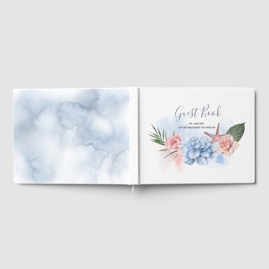 Dusty Blue and Blush Beach Wedding Gästebuch (Voll)