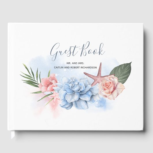 Dusty Blue and Blush Beach Wedding Gästebuch (Vorderseite)