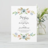 Dusty Blue and Blush Foto Wedding Save the Date (Stehend Vorderseite)
