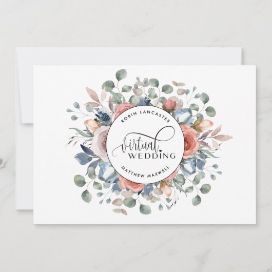 Dusty Blue and Blush, Online Virtual Wedding Einladung (Rückseite)