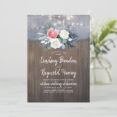 Dusty Blue and Blush Rustic Country Wedding Einladung (Stehend Vorderseite)