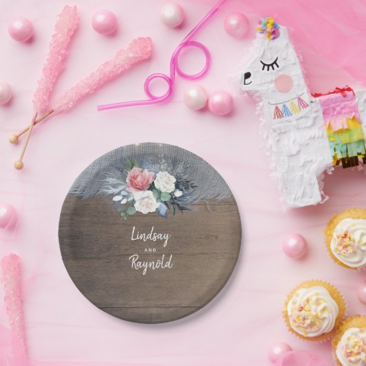 Dusty Blue and Blush Rustic Country Wedding Pappteller (Party)