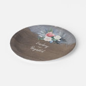 Dusty Blue and Blush Rustic Country Wedding Pappteller (Schrägansicht)