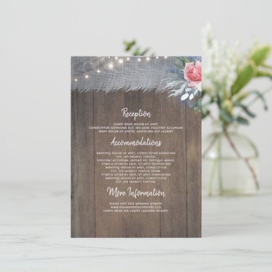 Dusty Blue and Blush Rustic Wedding Information Begleitkarte (Stehend Vorderseite)