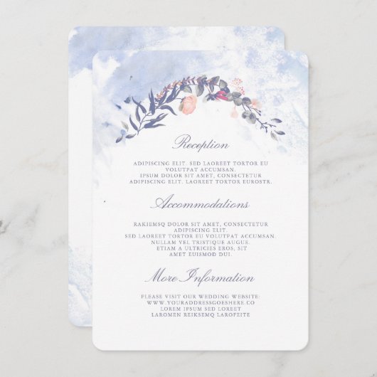 Dusty Blue and Blush Wedding Information Guest Begleitkarte (Vorne/Hinten)
