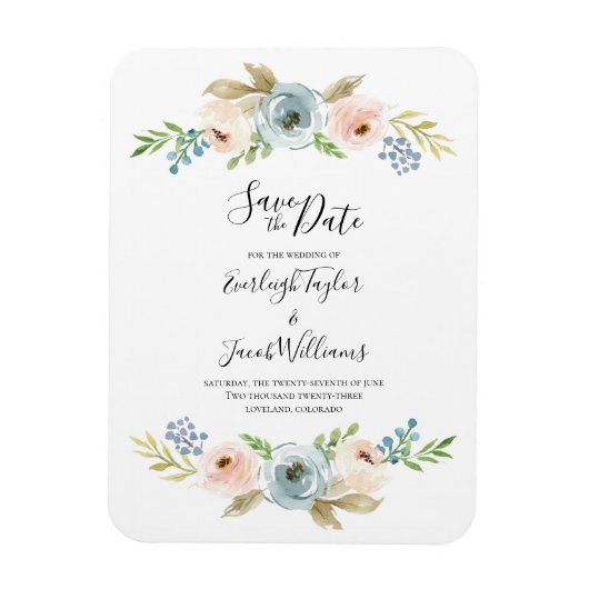 Dusty Blue and Blush Wedding Save the Date Magnet (Vertikal)