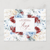 Dusty Blue and Burgundy Red Wedding RSVP Postcard Postkarte (Vorderseite)