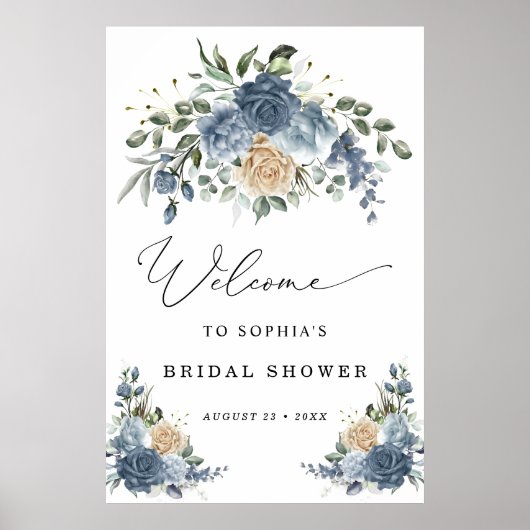 Dusty Blue and Champagne Bridal Shower Welcome Poster (Vorne)