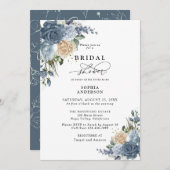 Dusty Blue and Champagne Floral Bridal Shower Einladung (Vorne/Hinten)