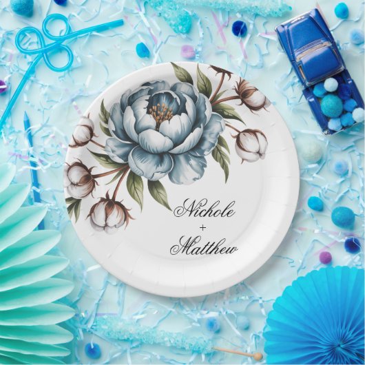 Dusty Blue and Cotton Wedding Pappteller (Party)