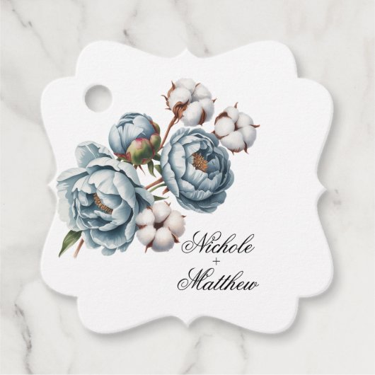 Dusty Blue and Cotton Wedding Thank You Geschenkanhänger (Vorderseite)