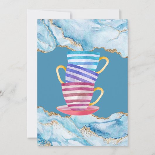 Dusty Blue and Gold Agate Bridal Tee Party Einladung (Rückseite)