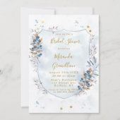 Dusty Blue and Gold Blueberries Brautparty Einladung (Vorderseite)