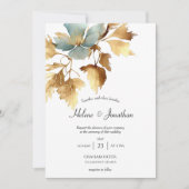 Dusty Blue and Gold Boho Hochzeitseinladung Einladung (Vorderseite)