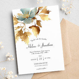 Dusty Blue and Gold Boho Hochzeitseinladung Einladung
