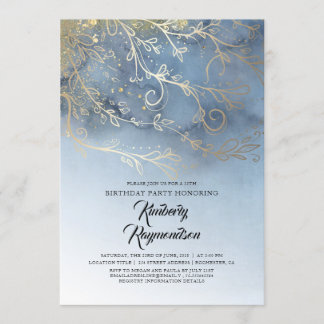 Dusty Blue and Gold Elegante Geburtstagsparty Einladung