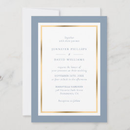 Dusty Blue and Gold Elegante Wedding Einladung