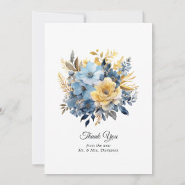 Dusty Blue and Gold Floral Wedding Dankeskarte