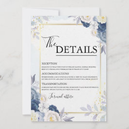 Dusty Blue and Gold Floral Wedding Details Card Einladung