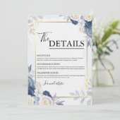 Dusty Blue and Gold Floral Wedding Details Card Einladung (Stehend Vorderseite)