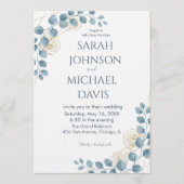 Dusty Blue and Gold Floral wedding Einladung (Vorderseite)