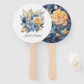 Dusty Blue and Gold Floral Wedding Fächer (Vorne und Hinten)