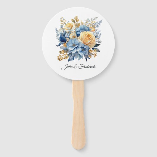 Dusty Blue and Gold Floral Wedding Fächer (Vorderseite)