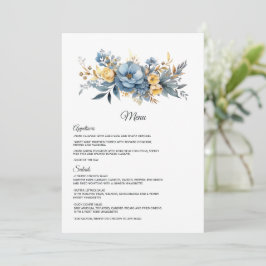 Dusty Blue and Gold Floral Wedding Menükarte