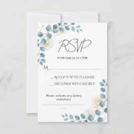 Dusty Blue and Gold Floral Wedding RSVP