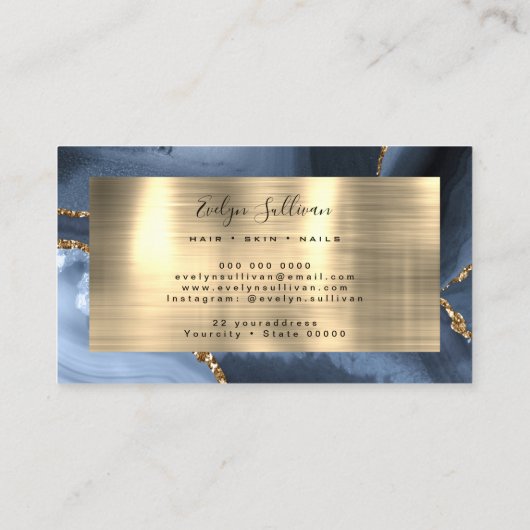 Dusty Blue and Gold Foil Agate Business Card Visitenkarte (Rückseite)