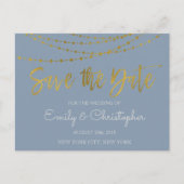 Dusty Blue and Gold Foil Save the Date Ankündigungspostkarte (Vorderseite)