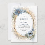 Dusty Blue and Gold Glitzer Taufe Einladung (Vorderseite)