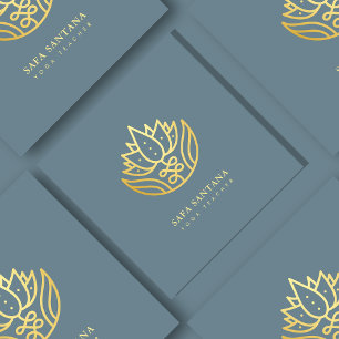Dusty Blue and Gold Lotus Blume Yoga Lehrer Quadratische Visitenkarte