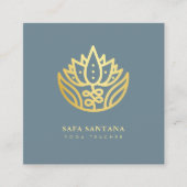 Dusty Blue and Gold Lotus Blume Yoga Lehrer Quadratische Visitenkarte (Vorderseite)