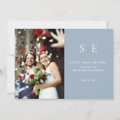 Dusty Blue and Gold Monogram 2 Foto Wedding Dankeskarte (Vorderseite)