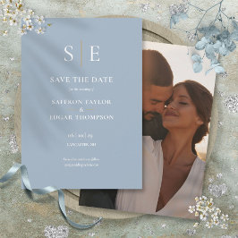 Dusty Blue and Gold Monogram Foto Wedding Save The Date