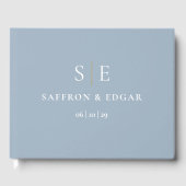 Dusty Blue and Gold Monogram Wedding Gästebuch (Vorderseite)