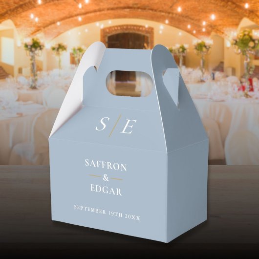 Dusty Blue and Gold Monogram Wedding Geschenkschachtel