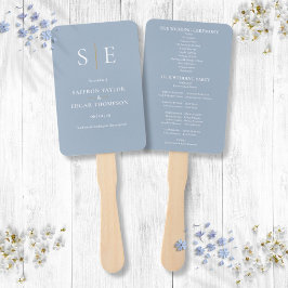 Dusty Blue and Gold Monogram Wedding Program Fächer