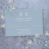 Dusty Blue and Gold Monogram Wedding RSVP Karte