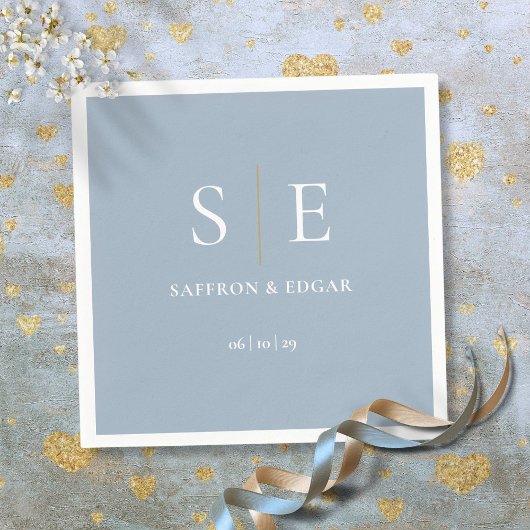Dusty Blue and Gold Monogram Wedding Serviette