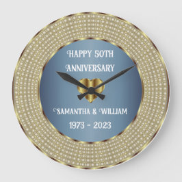 Dusty Blue and Gold Wedding Anniversary Geometric Große Wanduhr