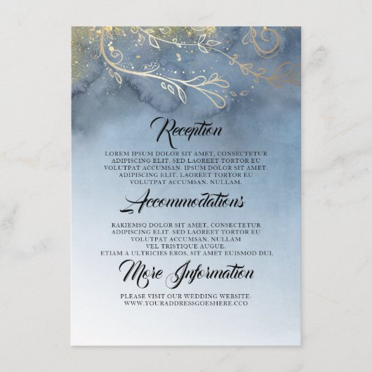 Dusty Blue and Gold Wedding Information Begleitkarte (Vorderseite)
